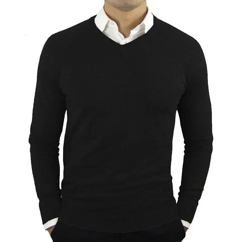 High Quality Fashion Woolen Knit Pullover V Neck Sweater Black for Men Autumn Winter Casual Jumper Clothes 2XL 250729