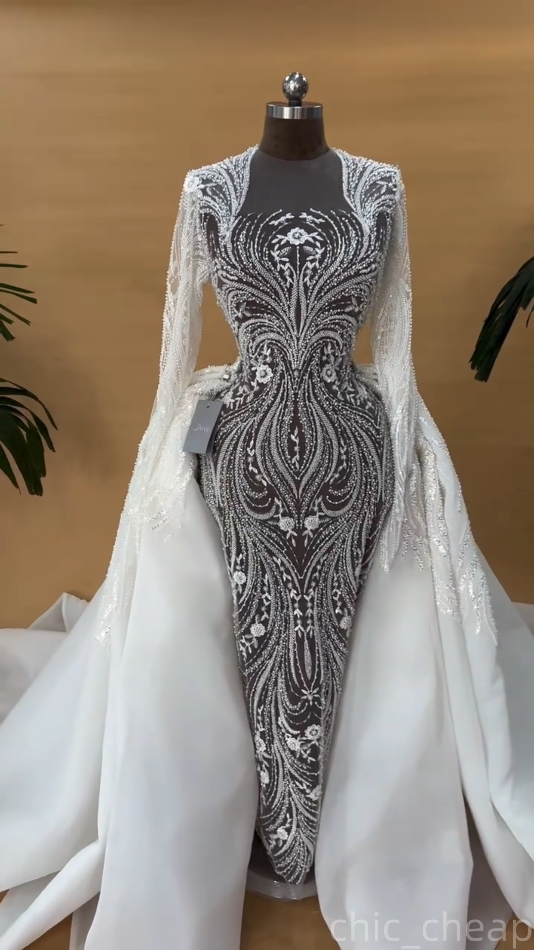 2025 Aso Ebi Plus Size Ivory Mermaid Wedding Dress Illusion Sequined Lace Detachable Train Bridal Gowns Dresses ZJ0681