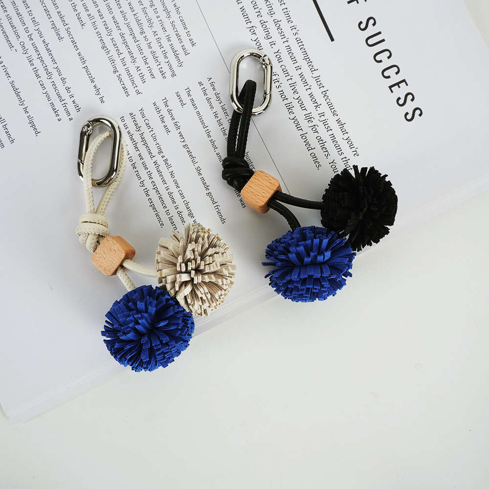 Miu Series Shoe Accessories High-End Mini Leather Handmade Woven Tassel Ball Keychain Bag Pendant