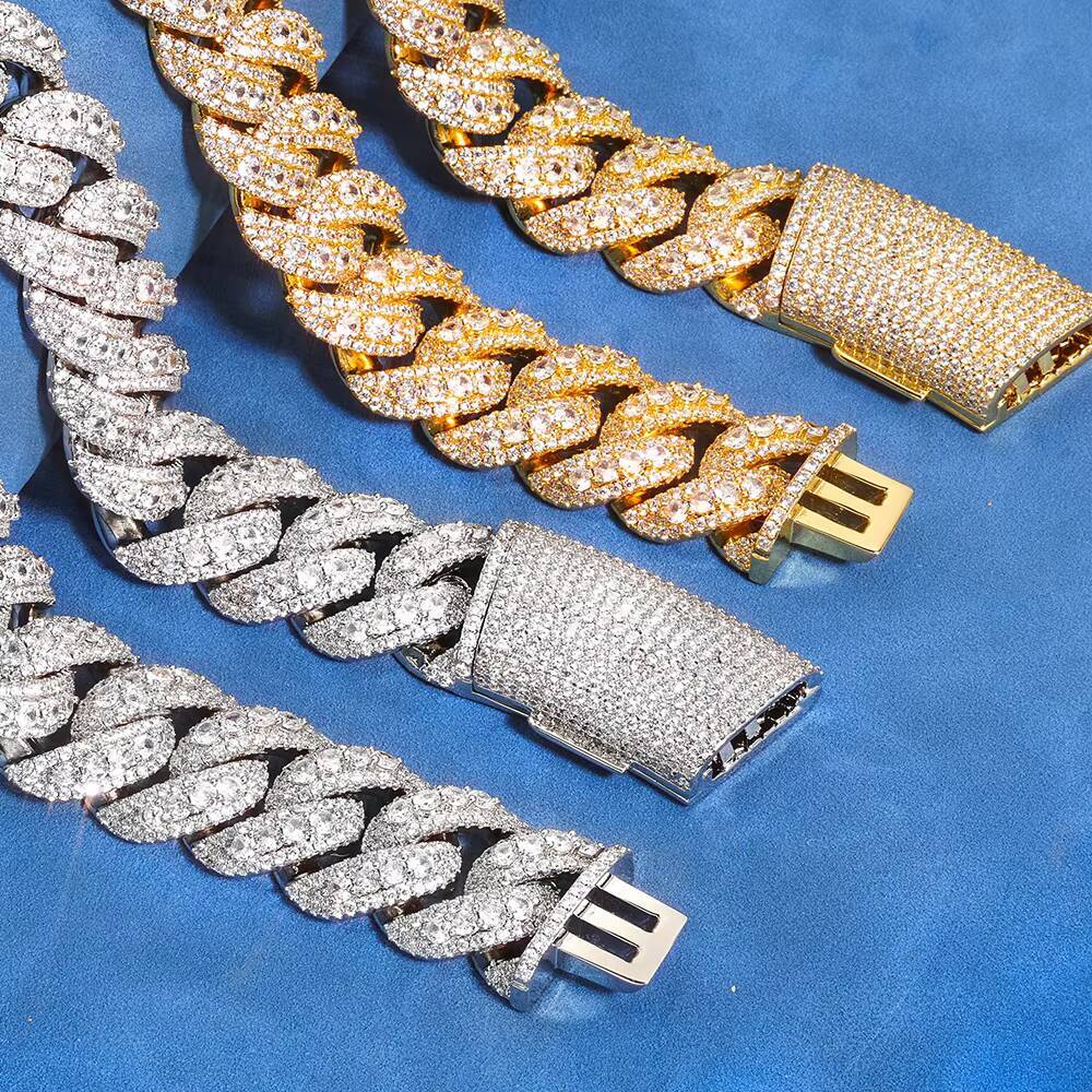 NUOYA 16mm Three Row Cuban Chain Necklace 925 Silver Iced Out VVS Moissanite Hip Hop Luxury Jewelry