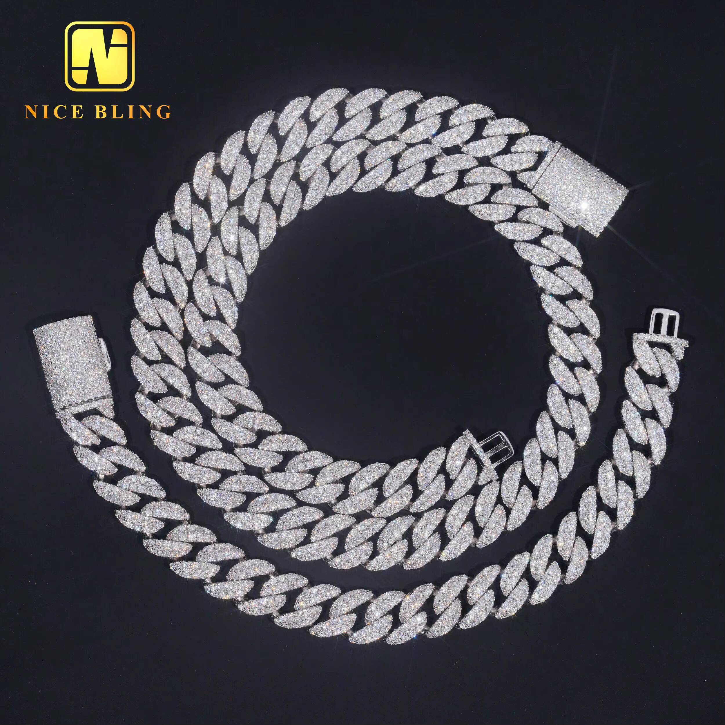 Custom Hip Hop Jewelry Necklace 13mm Diamond Iced Out Cuban Link Chain 925 Sterling Silver VVS Moissanite Necklace Bracelet