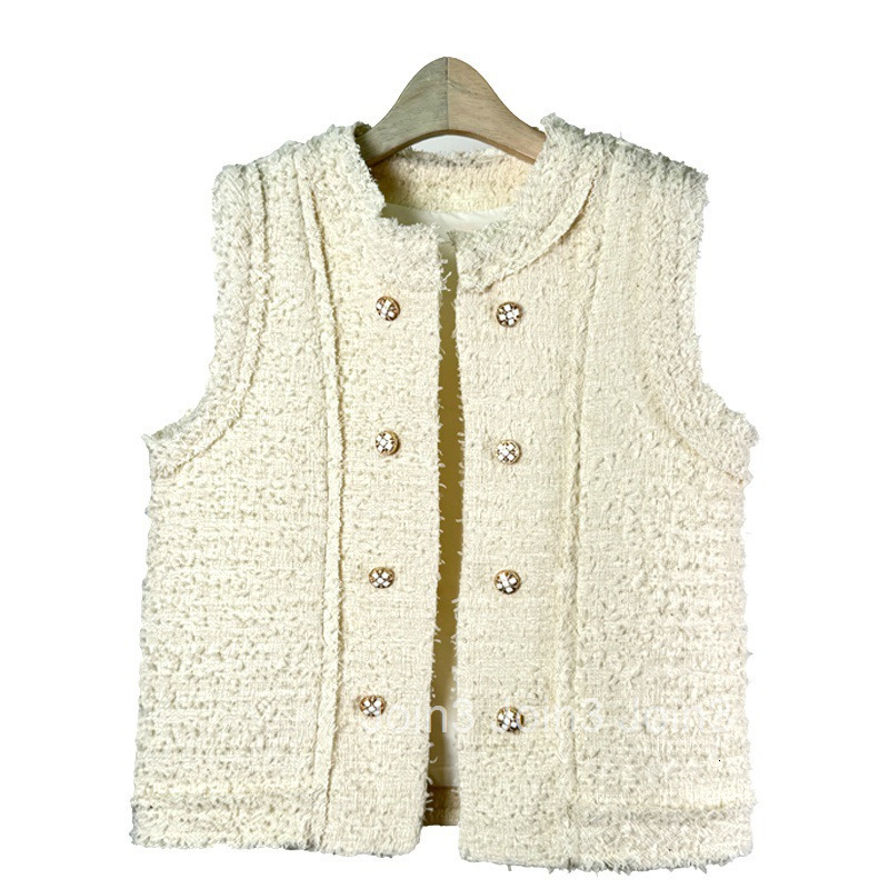 Autumn Winter Small Fragrance Style Double-Breasted French Vest Coat for Women Fashionable Vest Sleeveless Top for Women