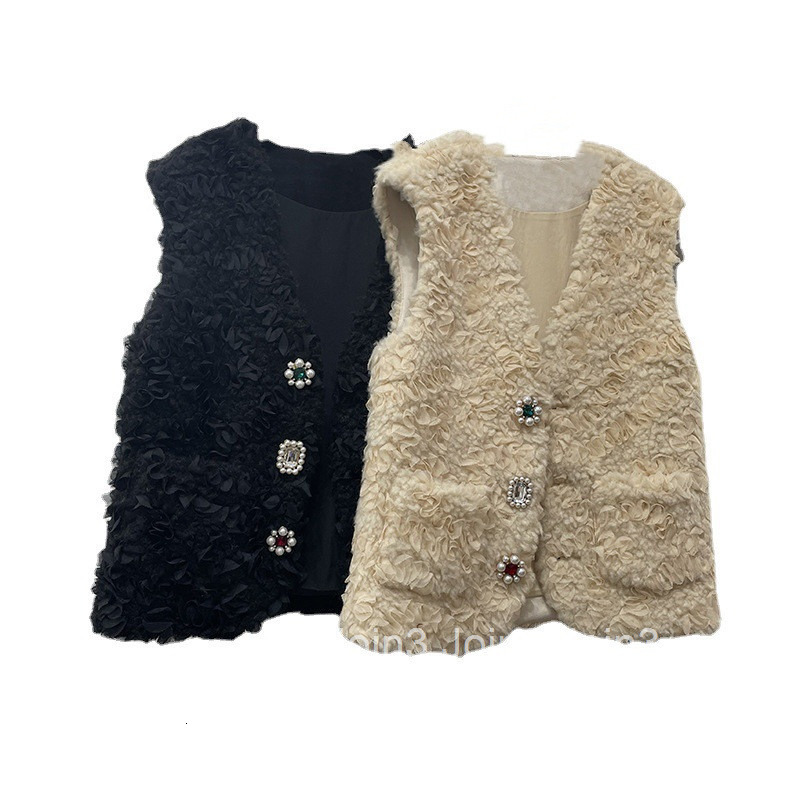 French Style Vest Autumn Winter New Fashionable Chic Age-Reducing Diamond Buckle Lamb Wool Vest Jacket for Women