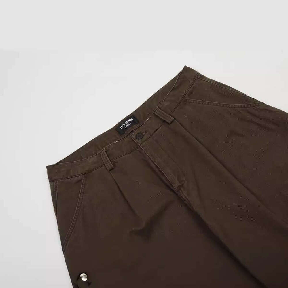 11Kn American High Street Cargo Multi-Pocket Design Wide-Leg Casual Unisex Loose Floor-Length Pants B5