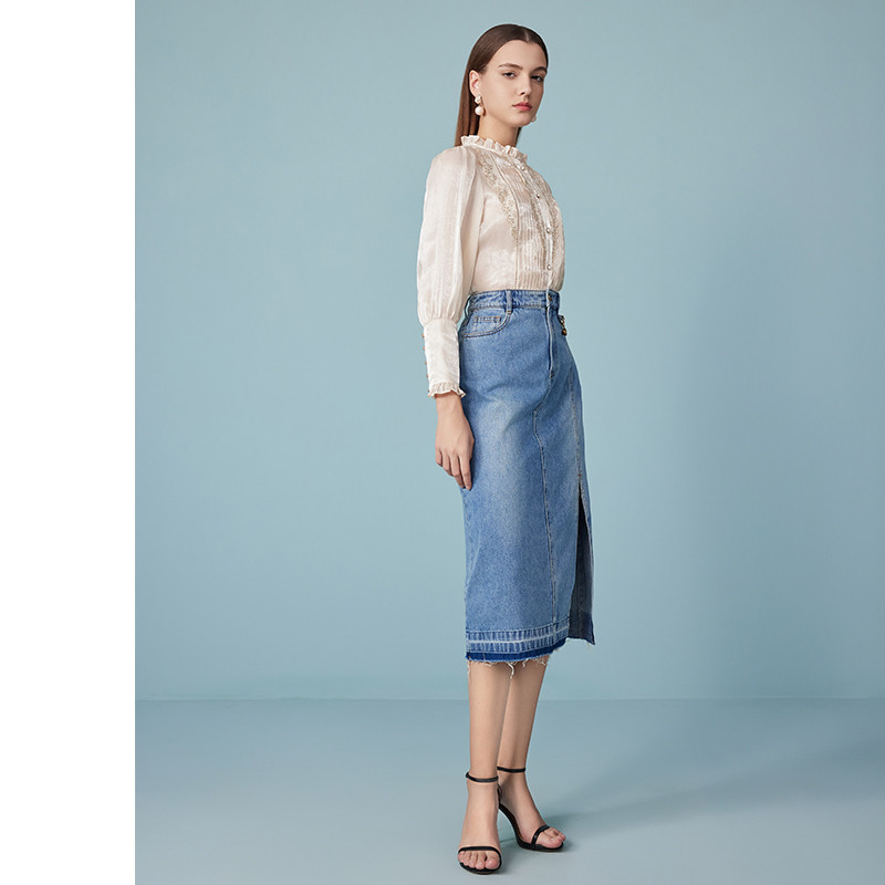 2025 Summer New Women's Lace Stitching French Top Stand Collar Lantern Sleeve Shirts Women 6112275