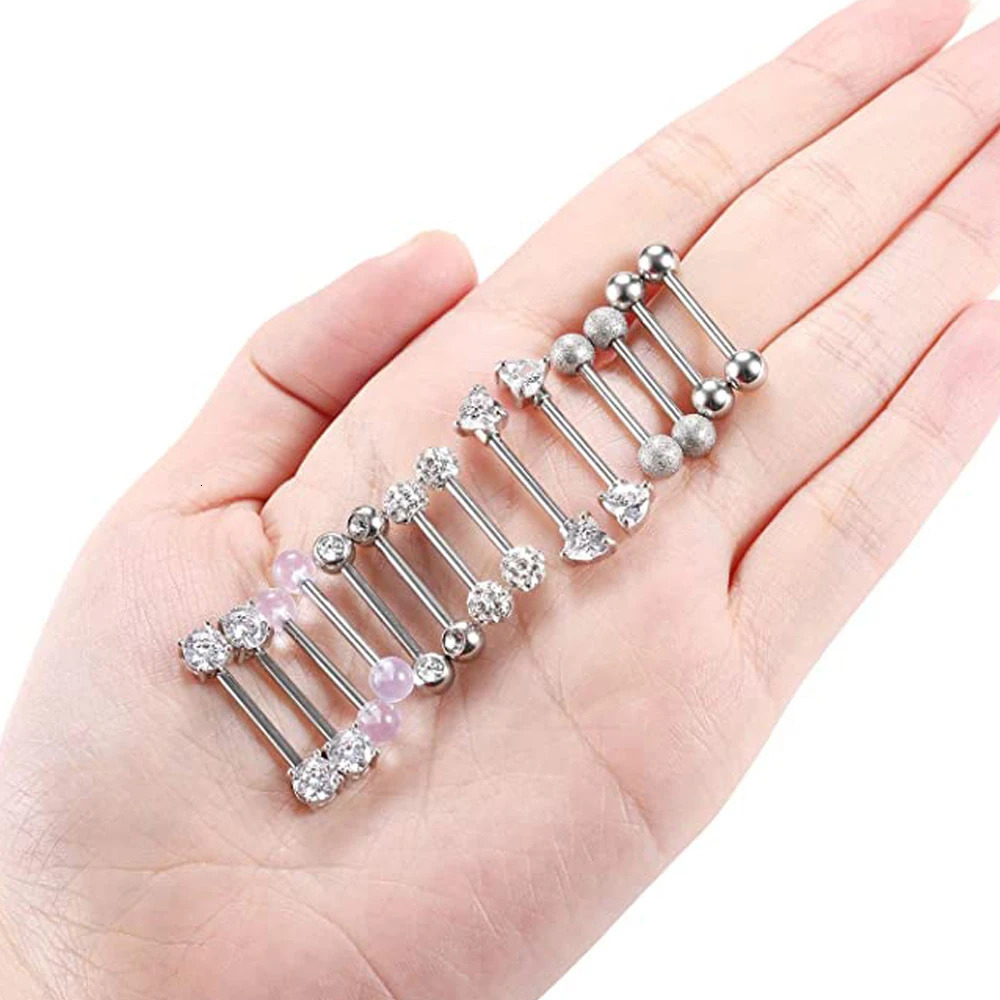 WKOUD 2PCS 316L Stainless Steel Nipple Barbell Rings Heart Nipple Shields Piercing Jewelry 250729