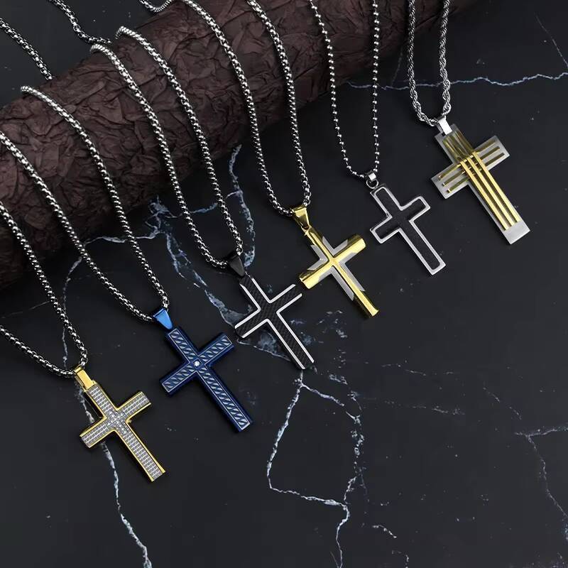 Hypoallergenic Stainless Steel Gold-Tone Cross Pendant Necklace Modern Minimalist Faith Jewelry for Men Women
