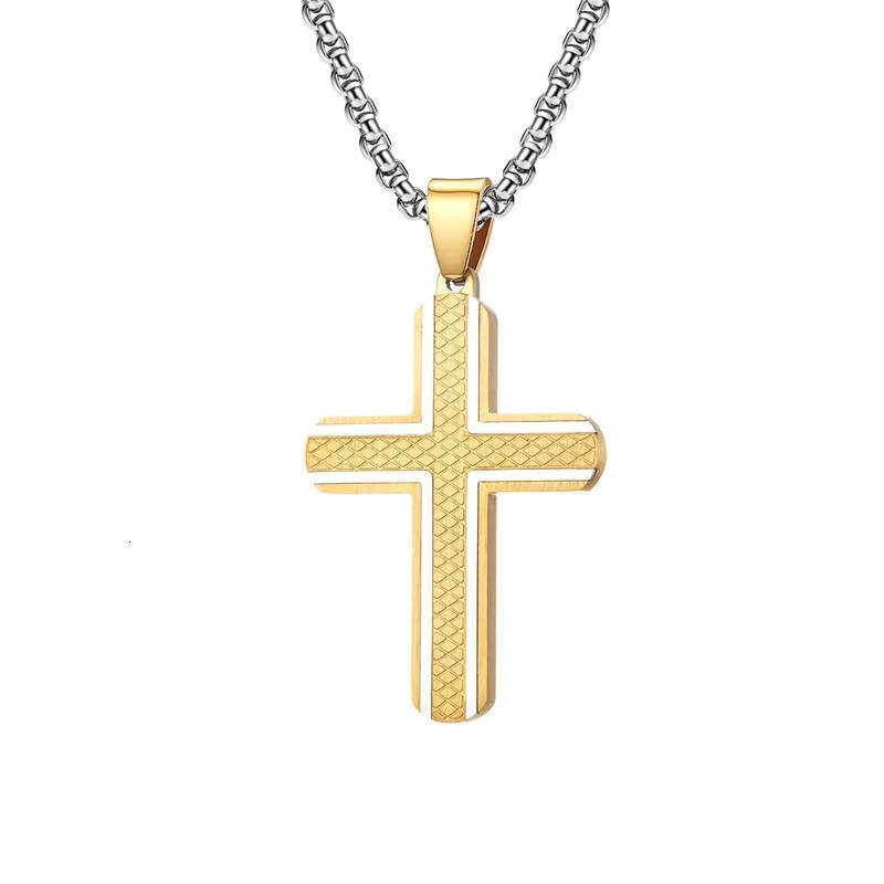 Hypoallergenic Stainless Steel Gold-Tone Cross Pendant Necklace Modern Minimalist Faith Jewelry for Men Women