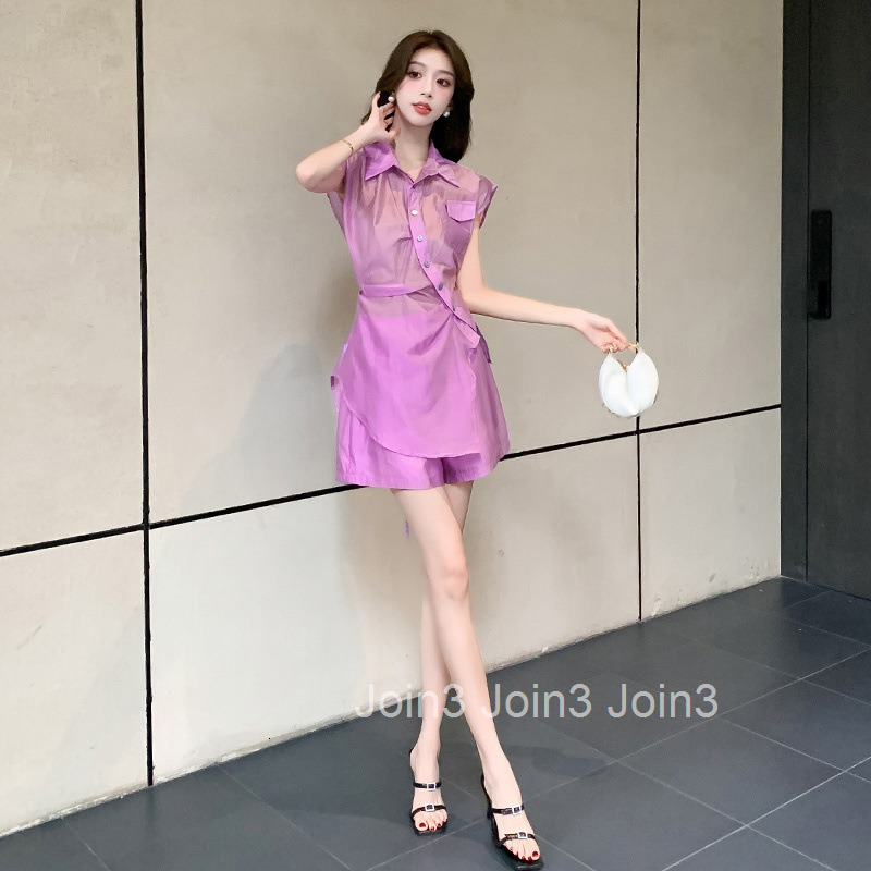 Summer New Fashion Casual Thin Short Sleeve Shirt Top Shorts Set Two-Piece Set for Women