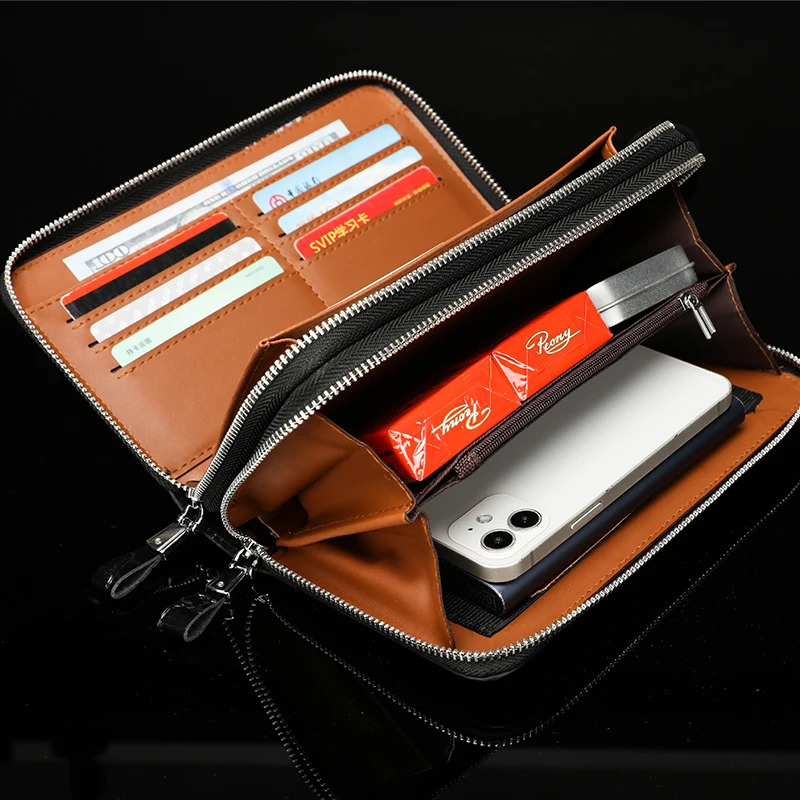 patterned leather double zipper n mens handbag wallet clutches bag clutch bags for man pochette uomo 250723