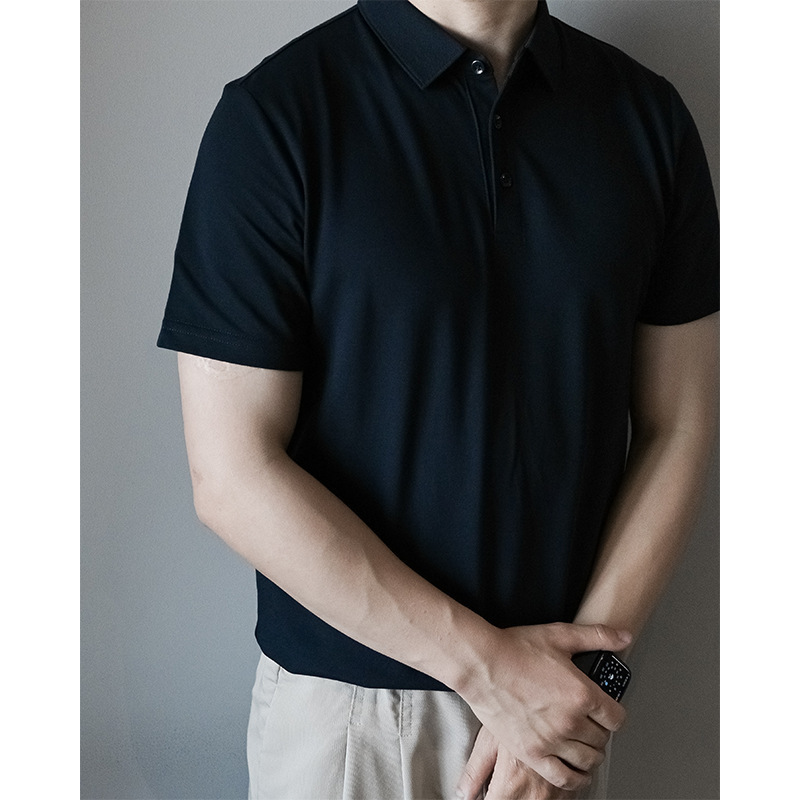 Slim Fit Solid Color Mercerized Pearl Polo Shirt Cool Breathable Turn-Down Collar Short Sleeve Mature Business Commuter Men's Summer