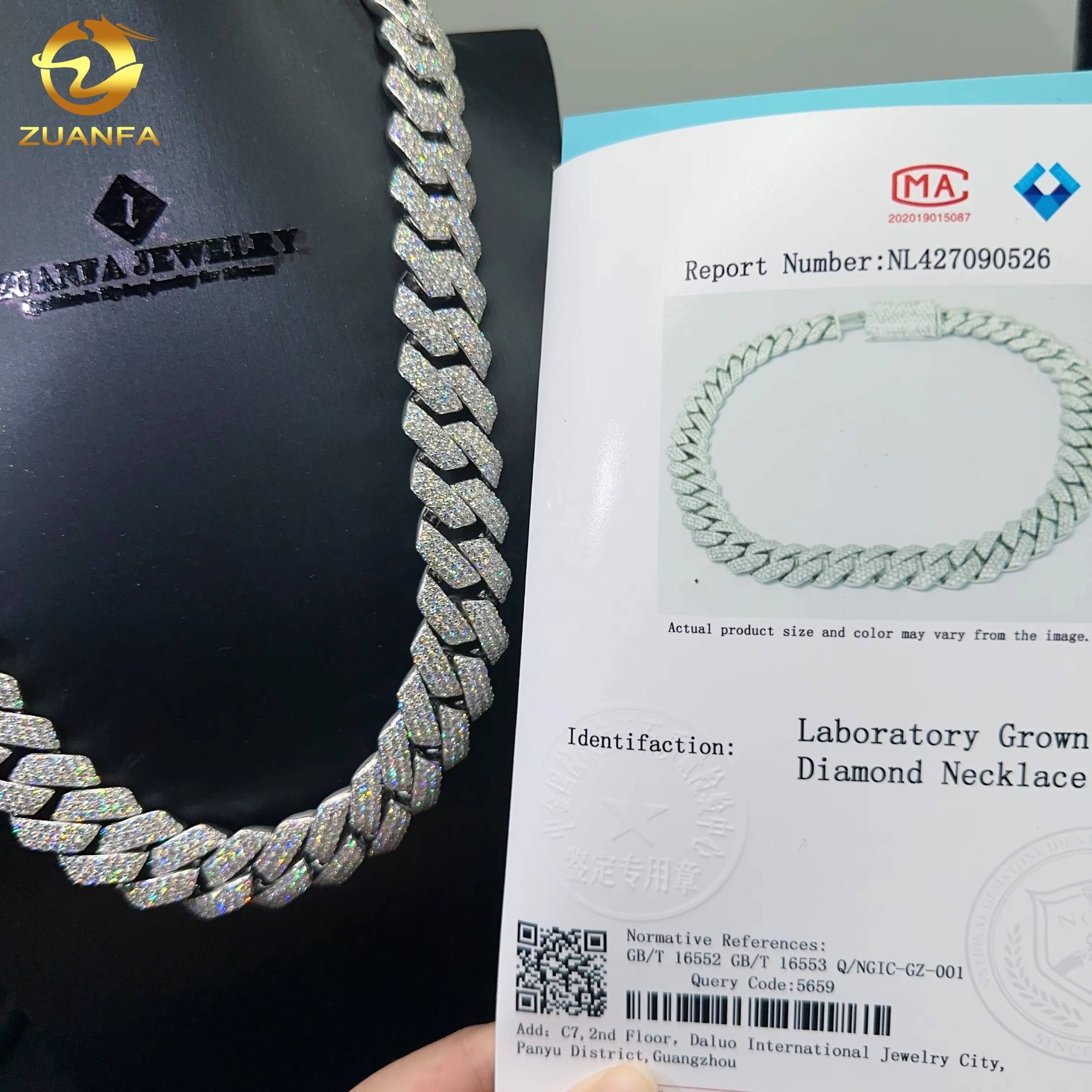 20MM Width Real Lab Diamond HPHT Iced Out Diamond Hip Hop Cuban Link Chain Cuban Bracelet Men