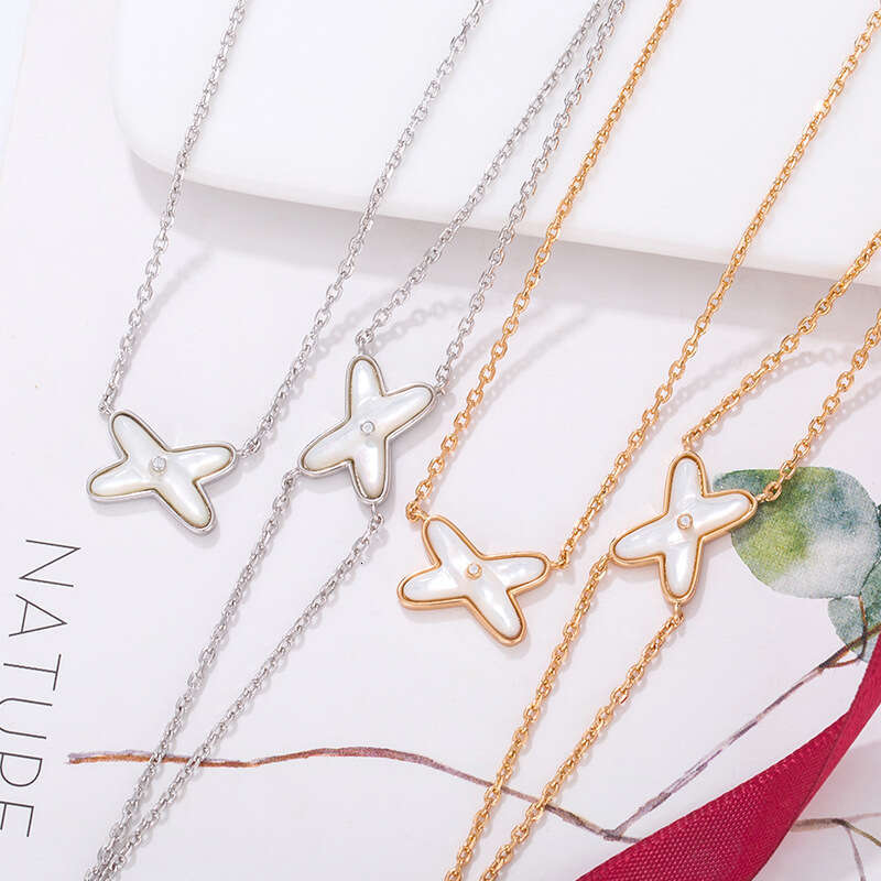 V Jin Shang Mei Rose Gold White Mother-of-Pearl Cross Necklace for Women High-Quality X-Shape Collarbone Chain Versatile Pendant