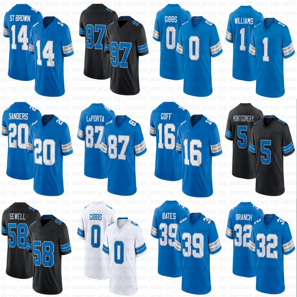Amon-Ra St Brown Jahmyr Gibbs Football Jersey David Montgomery Sam LaPorta Jared Goff Barry Sanders Arnold Jameson Williams Brian Branch lionsjersey Sewell