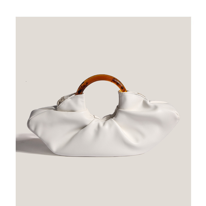 DHAL Niche Ox Horn Internet Celebrity Same Style Acrylic Ring Handbag Women's Wrinkled Cloud Clutch Dumpling Bag