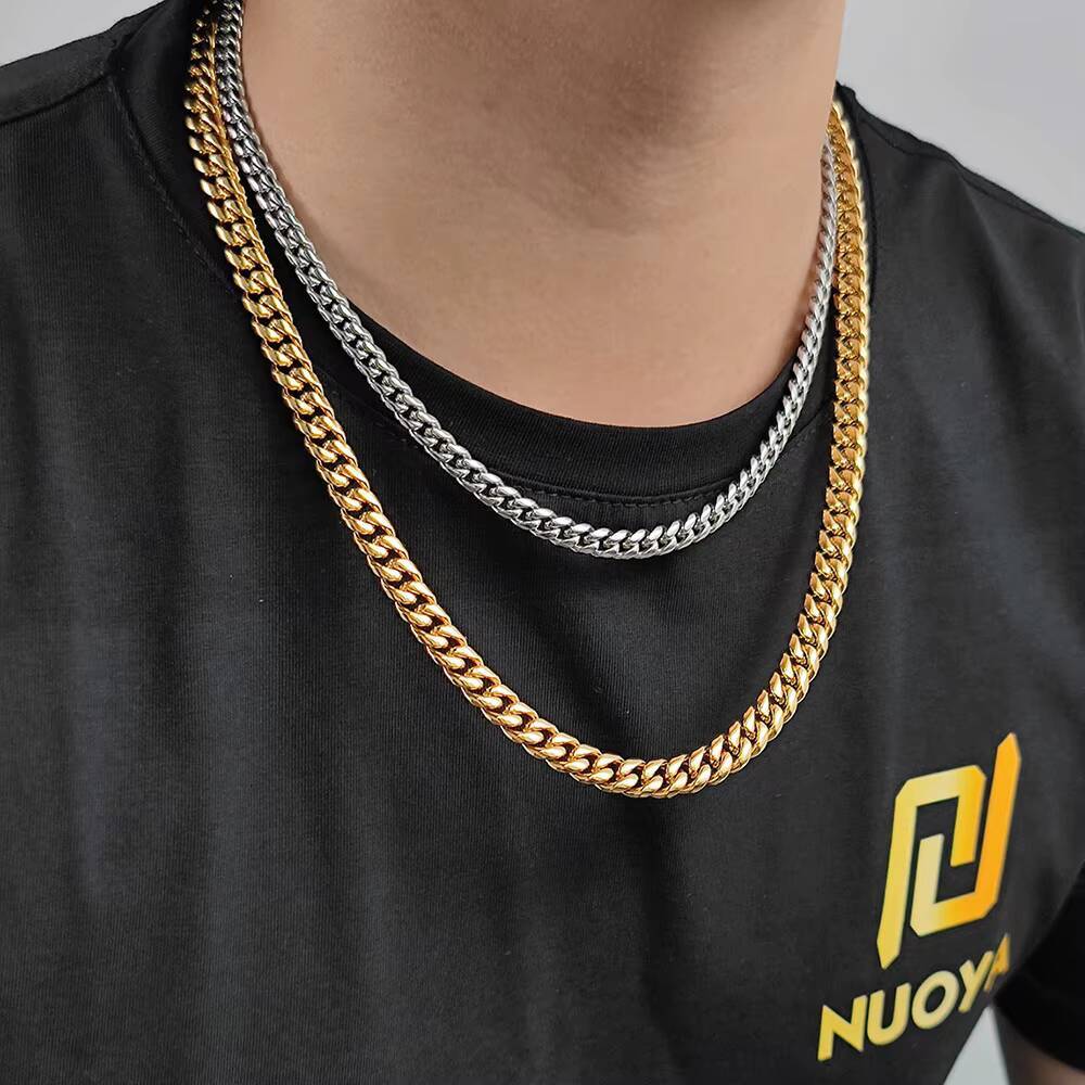 NUOYA 6mm 18K Gold Plated Stainless Steel Cuban Link Chain Necklace Mens Hip Hop Fashion Jewelry