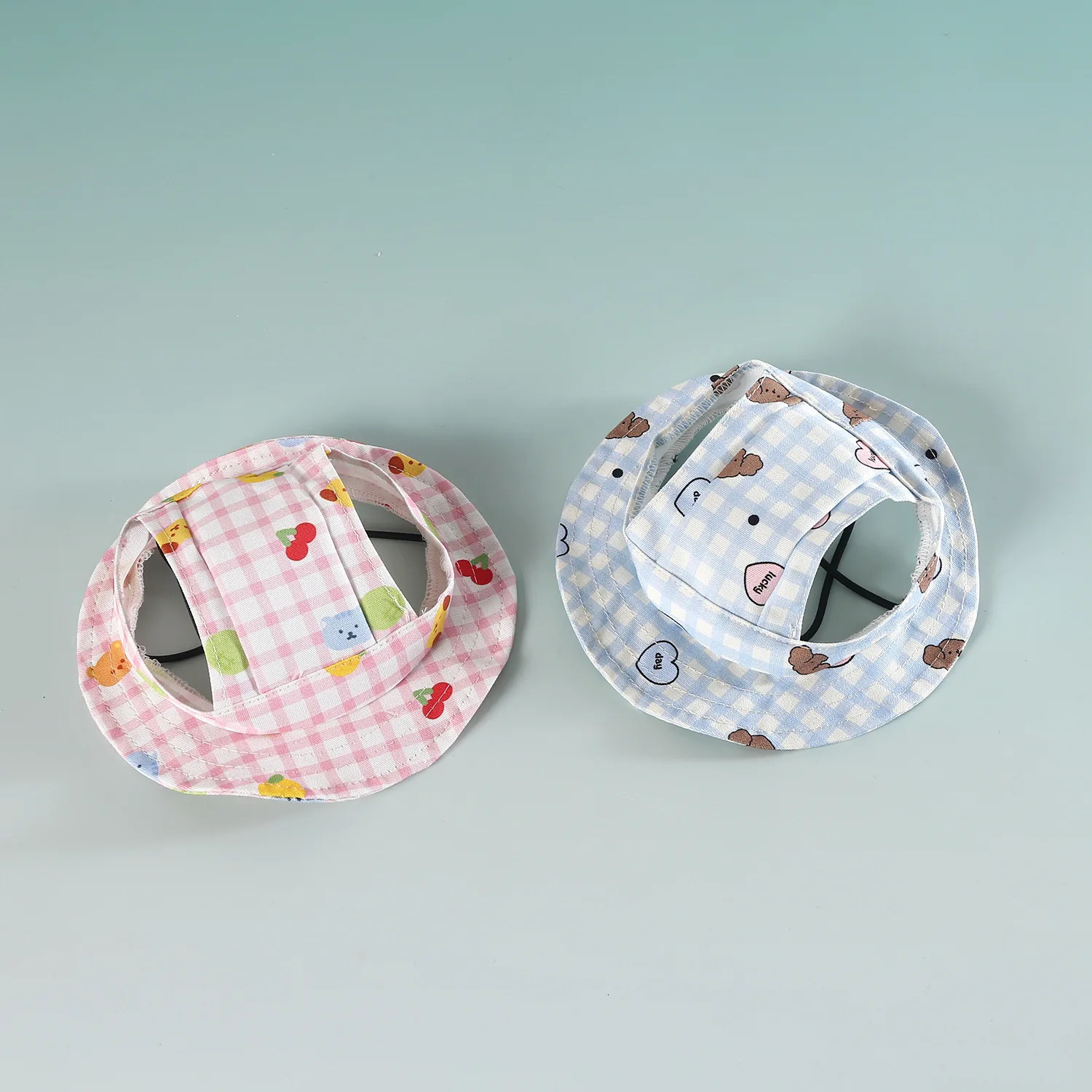 Pet Sun Hat Cartoon Plaid Canvas Puppy Cat Shiba Inu Corgi Out with Ears Fisherman Hat 250729