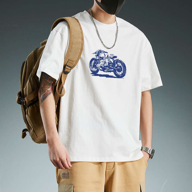 Designer T Shirt White Short Sleeve T-Shirt For Men Summer Trendy American High Street Heavyweight Fashion Seven-Quarter Sleeve Pure Cotton Top Clothi