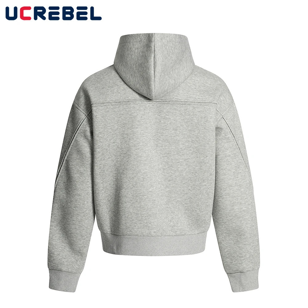 Spliced Hooded Sweatshirts Mens Solid Color High Street Cotton Loose Drop Shoulder Long Sleeve Zipper Fly Hoodies Outerwear 250729
