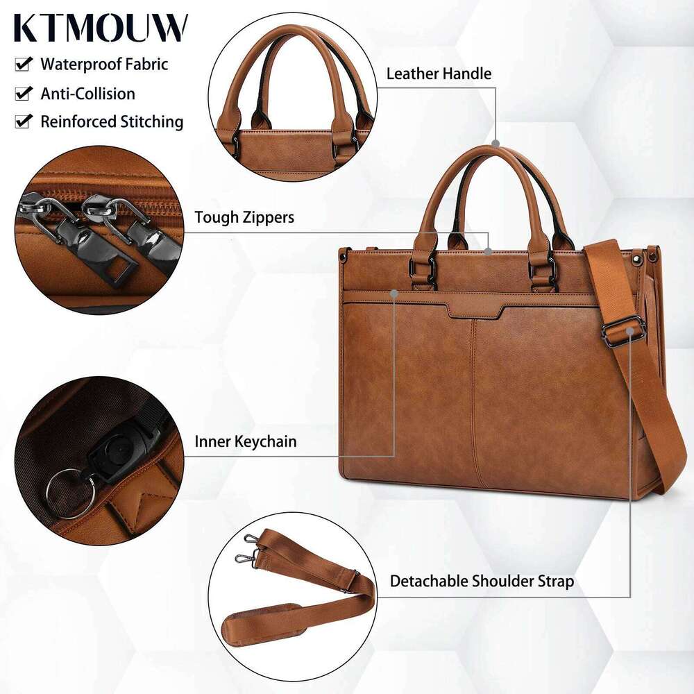 Women Tote Waterproof Leather Professional Work Laptop Large Capacity Office Computer Teacher Shoulder Bag OLOEY