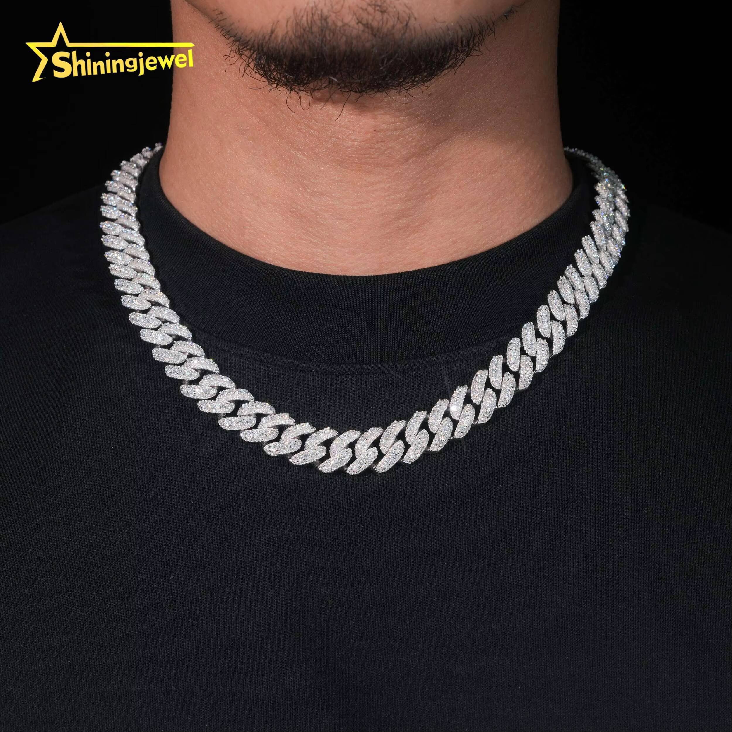 Large Stock 15mm Wholesale 925 Sterling Silver Hip Hop Jewelry Men Necklace Iced Out Moissanite Diamond Cuban Link Chain