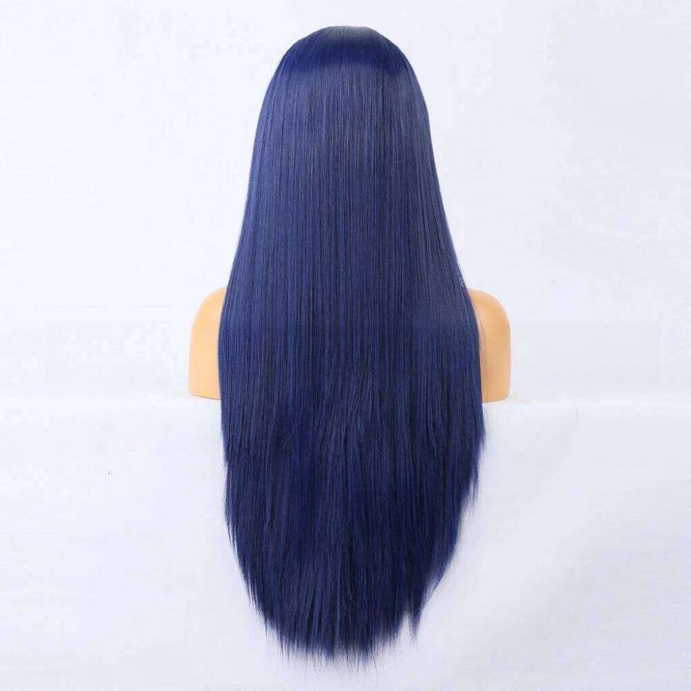 Straight Front Glueless Ready To Wear Long Human Blue Wig Synthetic Hair Lace Wigs For Women