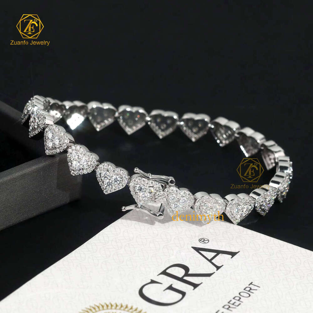 8mm Width Heart Pattern Moissanite D VVS GRA Certified Sier Jewelry Ice Out Hiphop Men Bracelet