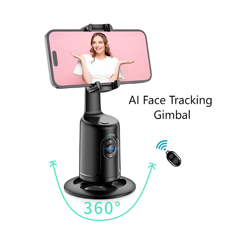 AI Gimbal Tripod Auto Face Tracking 360 Rotating Stand with Remote and Gesture Control Rechargeable Smart for Vlog Cell Phone Photo Video Live Intelli