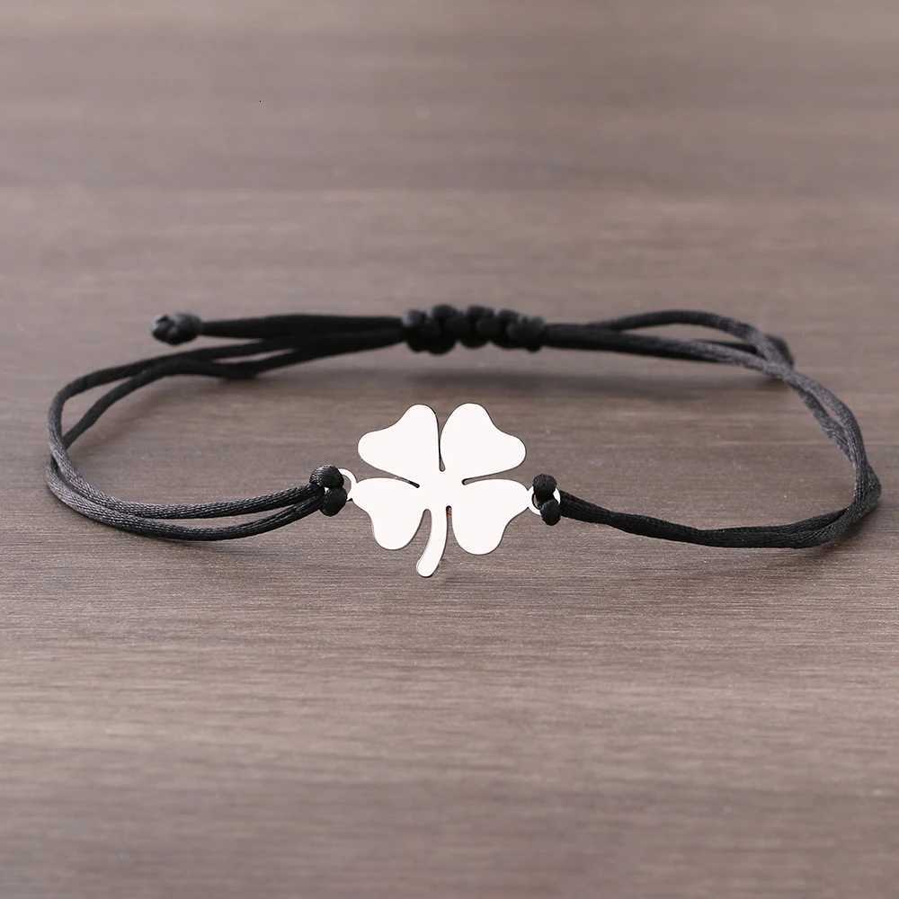 Stainless Steel Bracelets Trendy Clover Hand Braided Lucky Black Red Rope Fashion Charm Bracelet for Women Jewelry Party Gifts Z250729