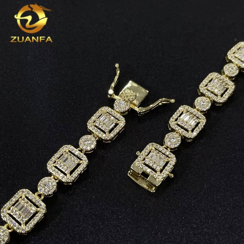 High Quality Hip Hop Jewelry 9.5mm Cuban Link Chain 925 Silver Iced Out Cluster Moissanite Tennis Chain Necklace