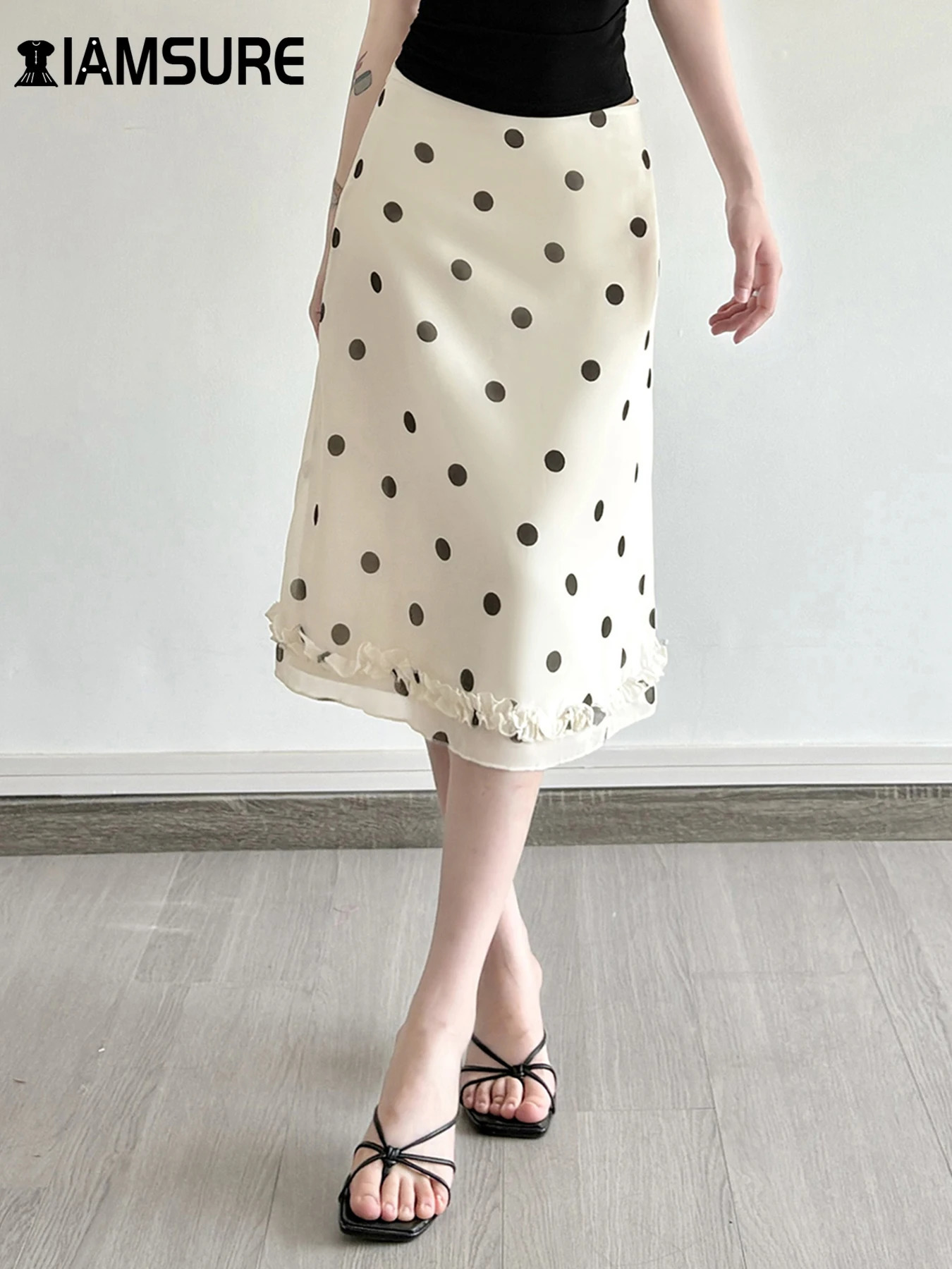 1M Sure Elegant Casual Dot Skirts Holiday Basic Slim LowWaisted Midi Women Spring Summer Fashion Streetwear Ladies 250729