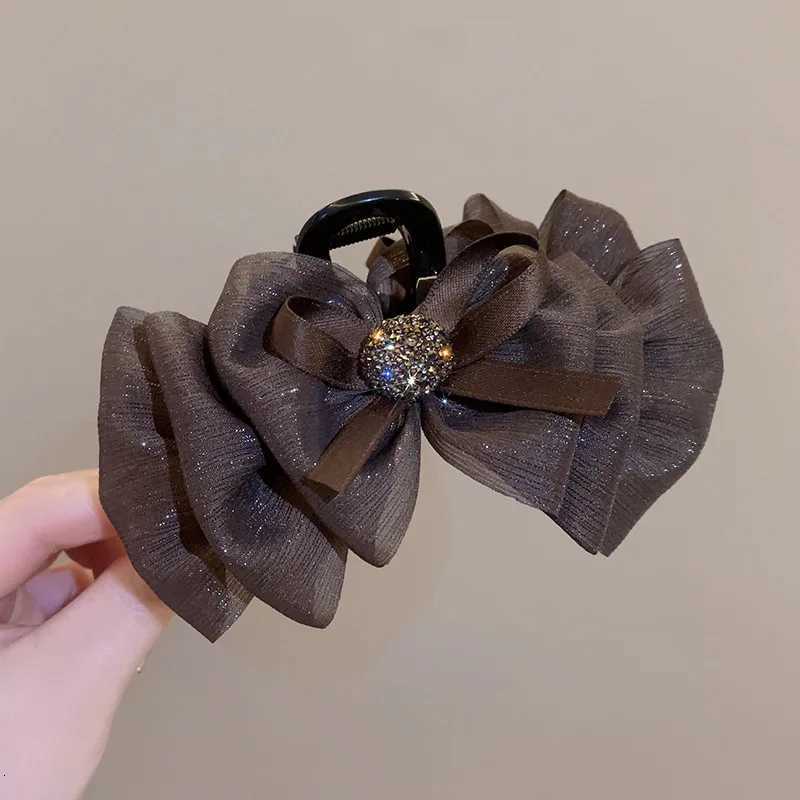 Korean Ribbon Feather Bow Hair Claws for Women Girls Hair Clip Simple Elegant Barrette Black Grab Clip Fashion Hair Accessories Z250729