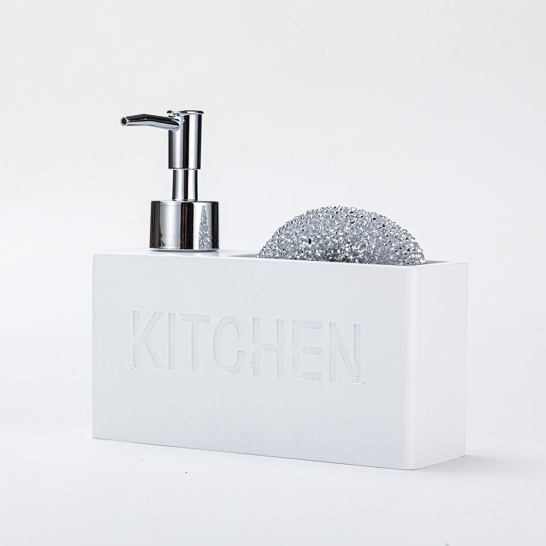 Kitchen Soap Dispenser Dishwashing Liquid Pump Bottle White Resin Lotion Hand Sanitizer Dispenser Sponge Storage Box221207