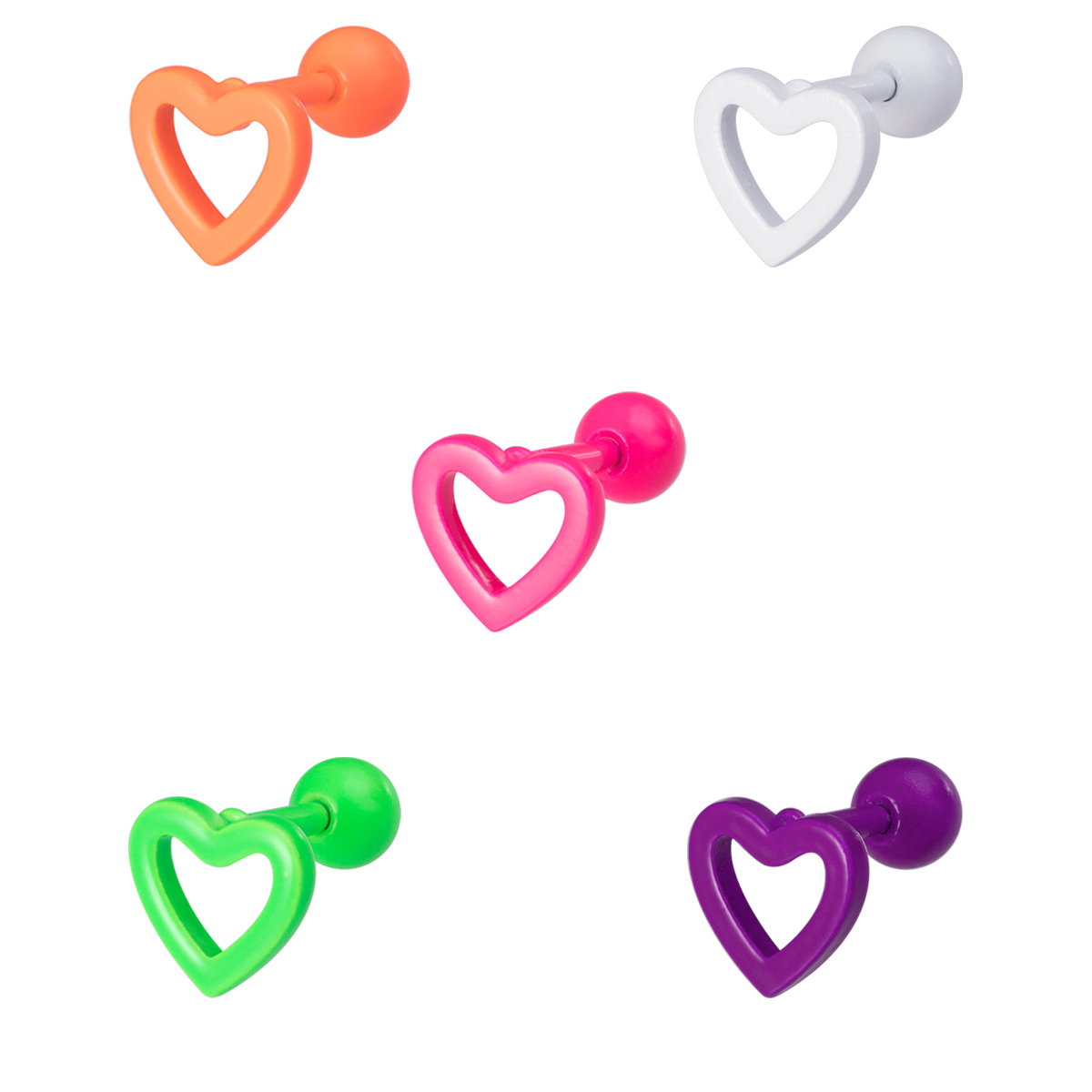 Baking paint stainless steel heart ear bone nail human piercing earring jewelry wholesale