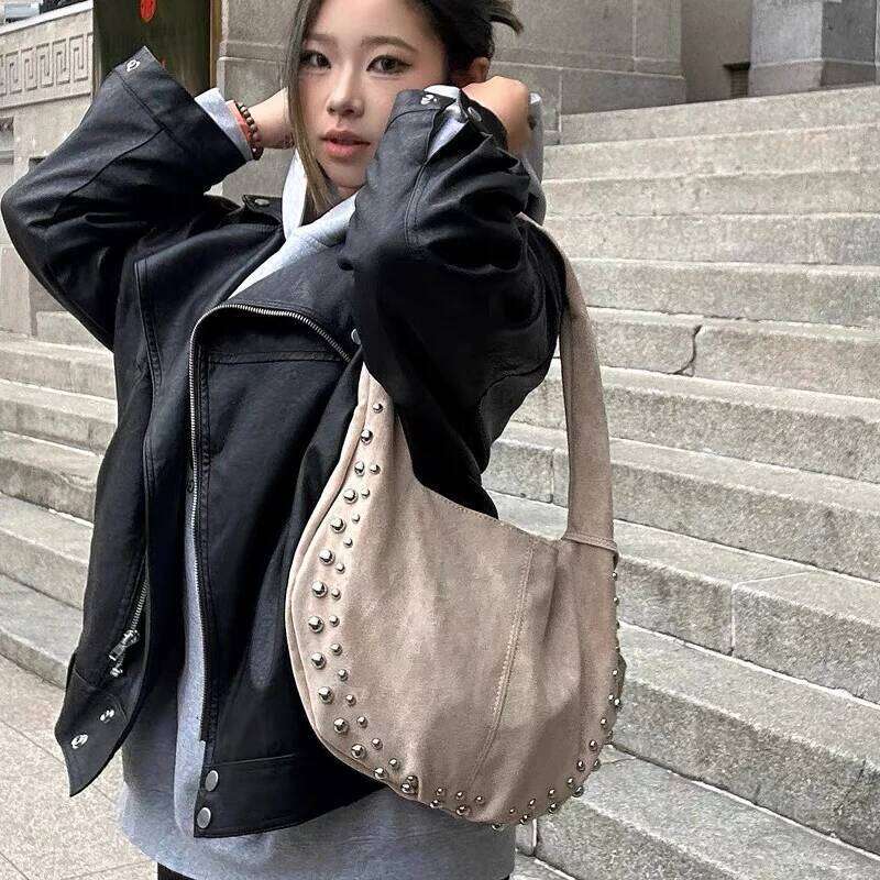 Women's Bags Designer Women's Bags Designer Vintage Faux Suede Slim Bags For Women Designer Handbags And Purses New In Rivet Trim Top Handle