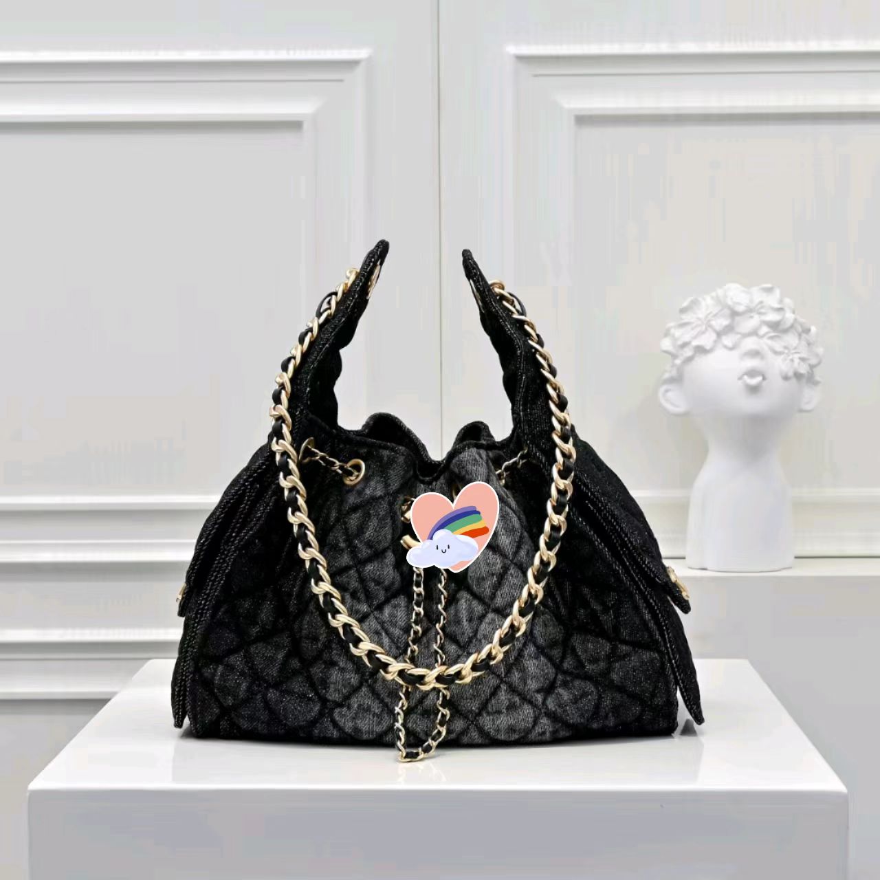 10A - High quality mirror quality designer bag AS5311 2025 new retro denim black diagonal shoulder chain bag cowhide evening dress quilted shoulder strap handbag