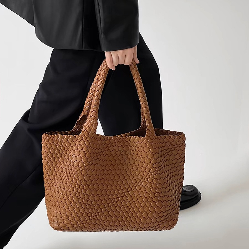 DHAL Niche Style Woven Large Capacity Shoulder Underarm Tote Mother Commuter Bag Trendy