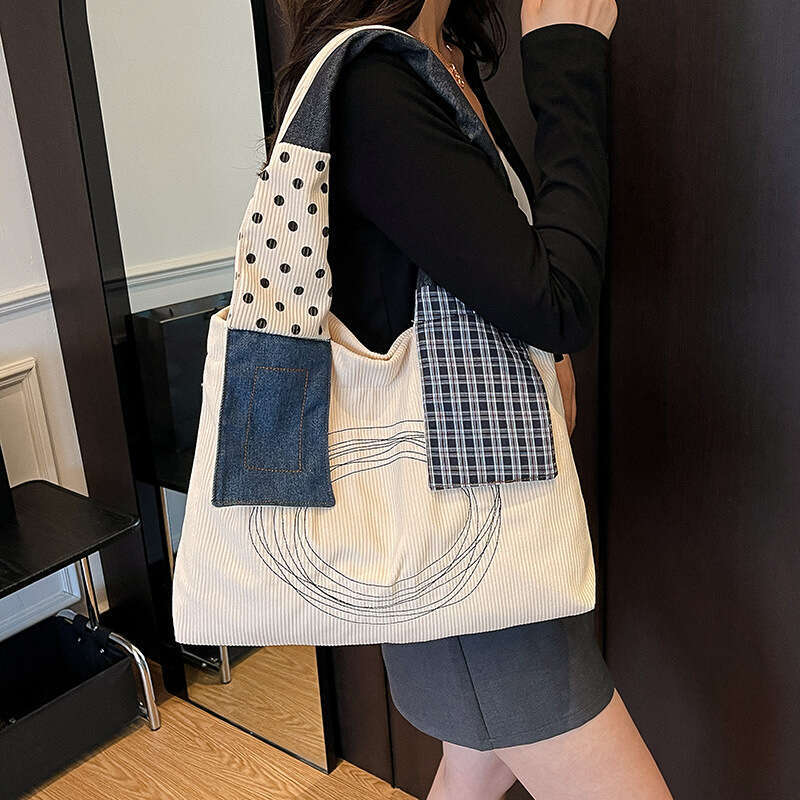 Artistic Niche Tote Bag with Unique Design, Trendy Patchwork Wide Shoulder Strap, Large Capacity Handbag