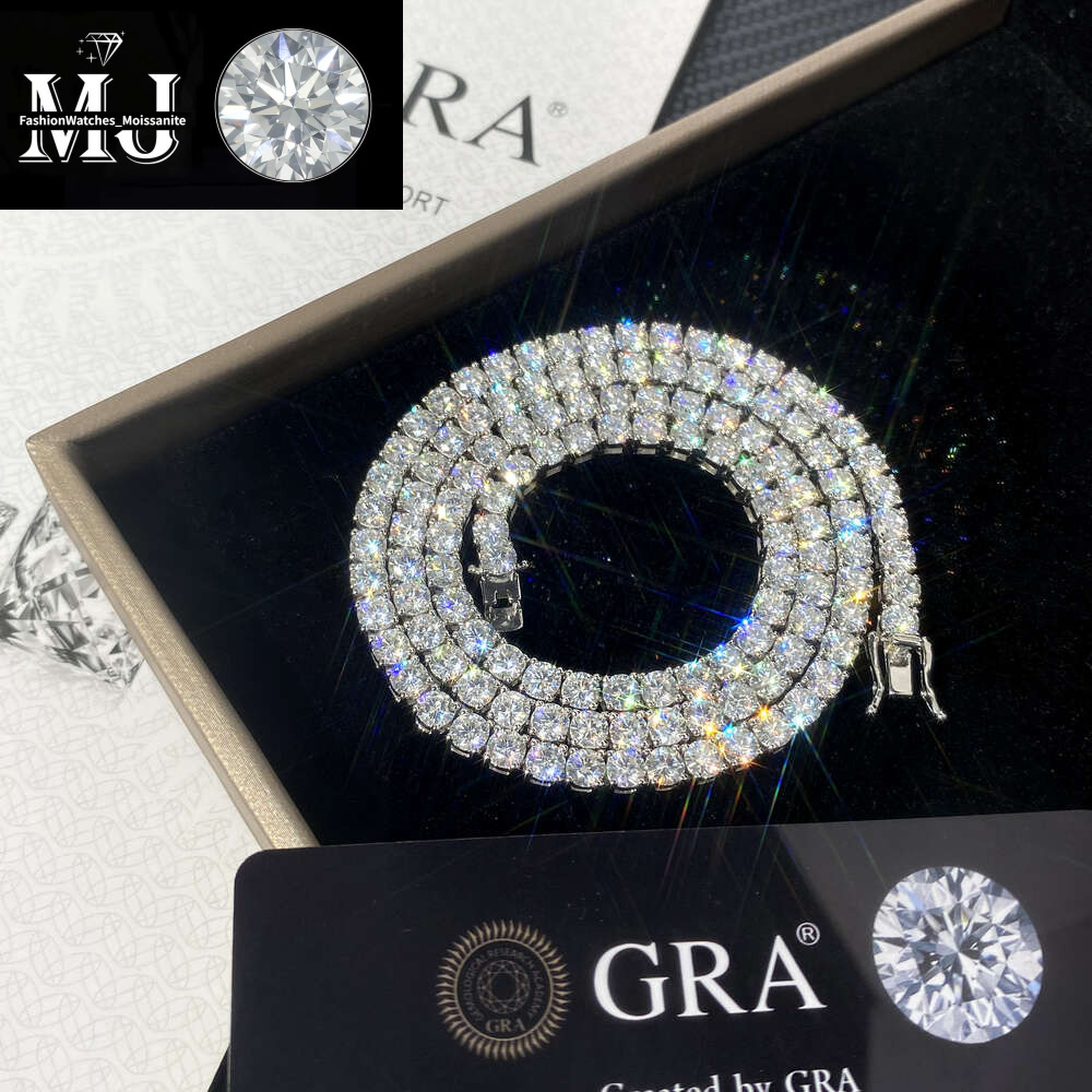 necklace Hip Hop Sterg Sier 2mm 3mm 4mm 5mm 6.5mm VVS Moissanite Dia Necklace moissanite tennis chain