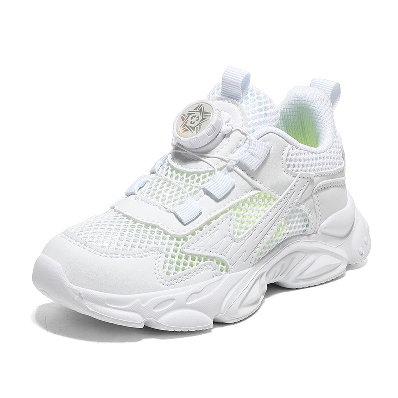 Single Spring Summer Breathable Mesh Boys and Girls White Sneakers Black Elementary School Children's Campus Shoes