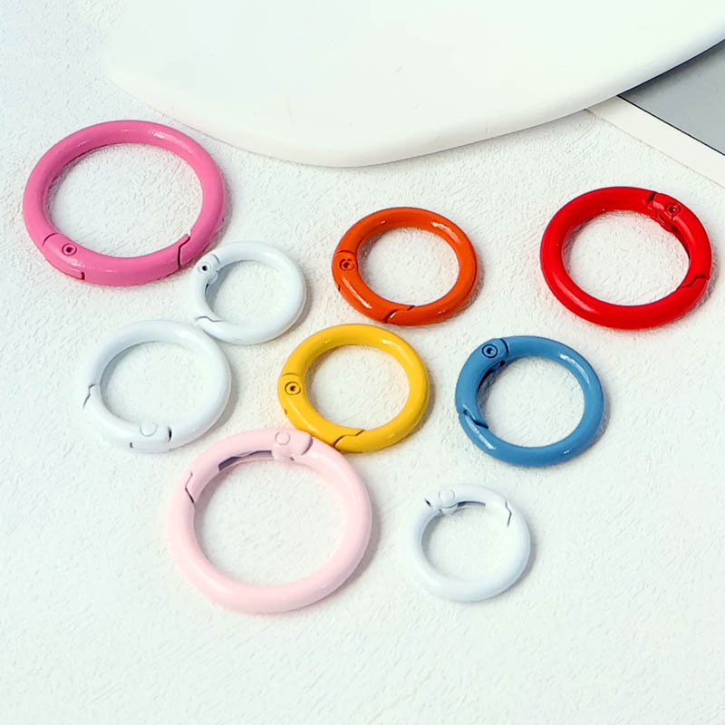 Spot supply candy color color baking paint spring buckle DIY jewelry pendant keychain material round open circle