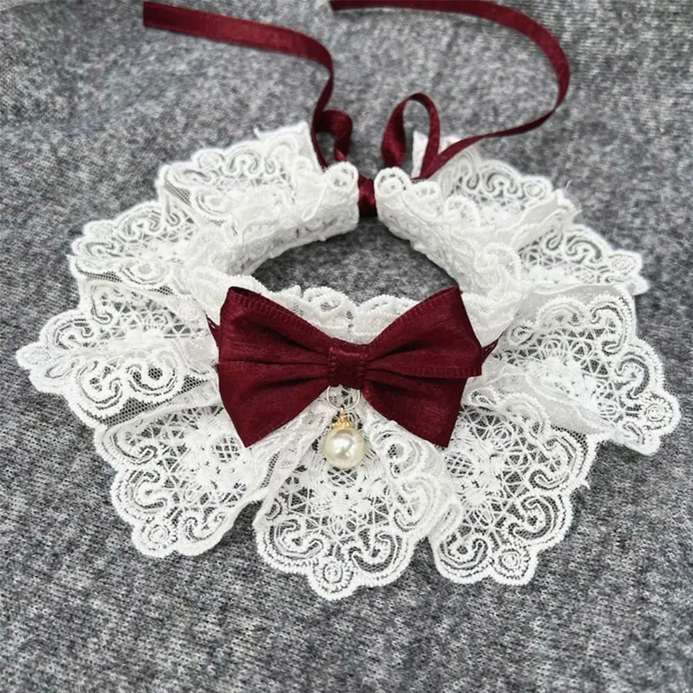 Fashion Neck Strap Dog Saliva Towel Neckerchief Pearl Collar Puppy String Bib Lace Bowknot 250729