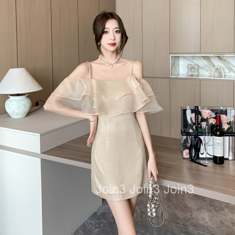Summer New Women Pure Desire Style French Sexy High J Ruffle Collar Slim Strap Dress Short Dress