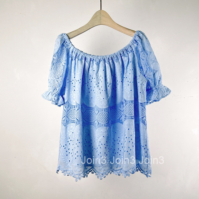2025 Summer New Design Sense Niche Slimming Short Sleeve Top Fairy Off-Shoulder Lace Blouse for Women
