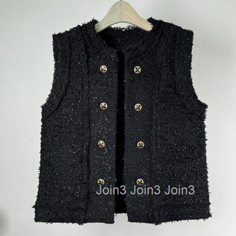 Autumn Winter Small Fragrance Style Double-Breasted French Vest Coat for Women Fashionable Vest Sleeveless Top for Women