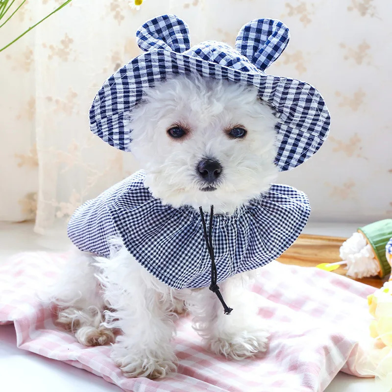 Multiple Color Options Pet Accessories Hat Teddy Bear Sunshade Dog Small Ear Grid Sun Cute UV Protection Outdoor Walking 250729