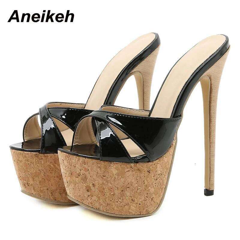 Aneikeh 2025 Summer Extreme Mules High Heels Women's Platform Sandals Shoes Ladies Slippers Slingback Peep-Toe Slides Sandalias