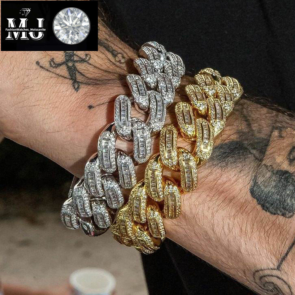 Charm Bracelets Iced Out Cuban k Bracelet For Men Prong Setting CZ Cubic Zirconia Two Tone Color Chain Bangle Hip Hop Jewelry 230815