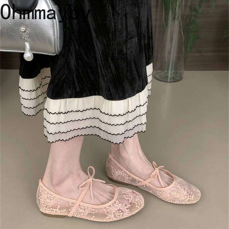2025 Spring Lace Women Mary Jane Fashion Slip On Comfort Street Style Soft Sole Female Dress Flats Shoes