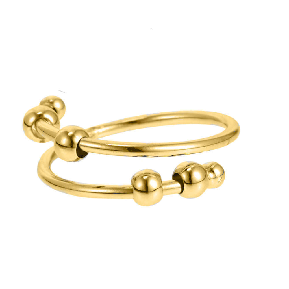Hot Selling Creative Personality Open Stainless Steel Double Layer Rotating Round Bead Anxiety Relief Ring